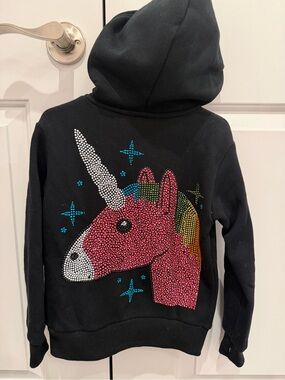 Butter Kids Black Hoodie with Pink Rhinestone Unicorn size xs nwot
